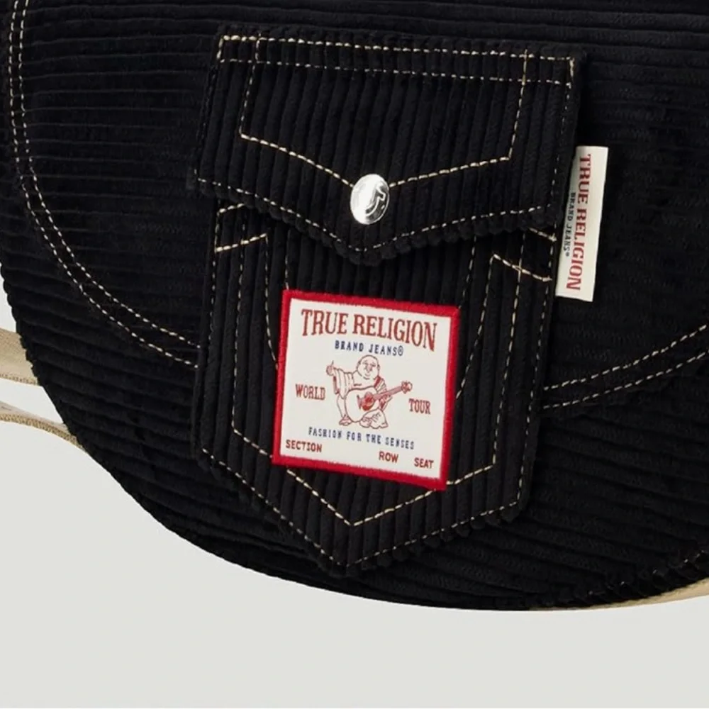 True Religion Black Crescent Shoulder Bag with Cream Strap - Picture 5 of 11